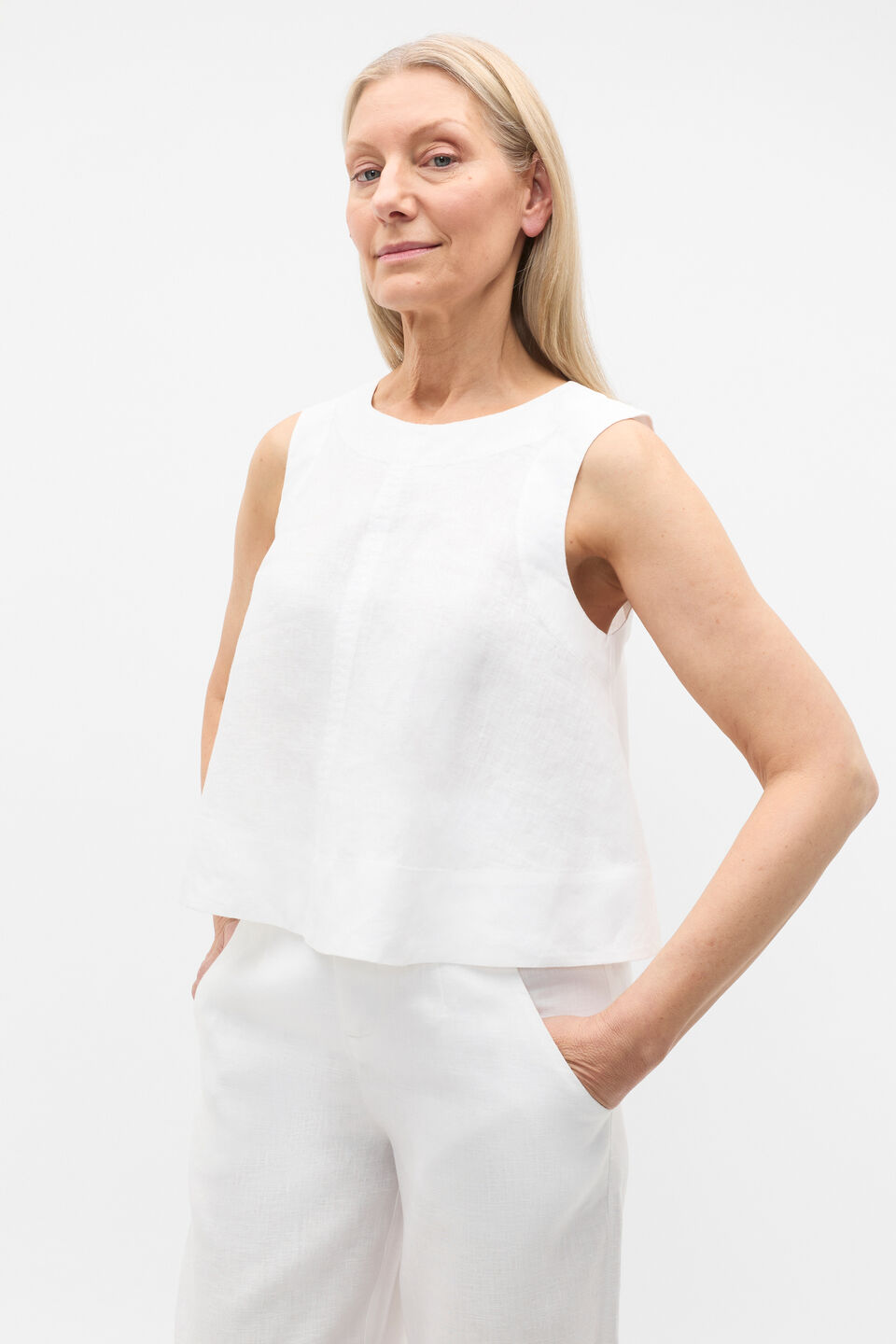 Core Linen Shell Top  Whisper White