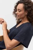 Linen V Neck Flutter Sleeve Mini Dress  Twilight Blue  hi-res