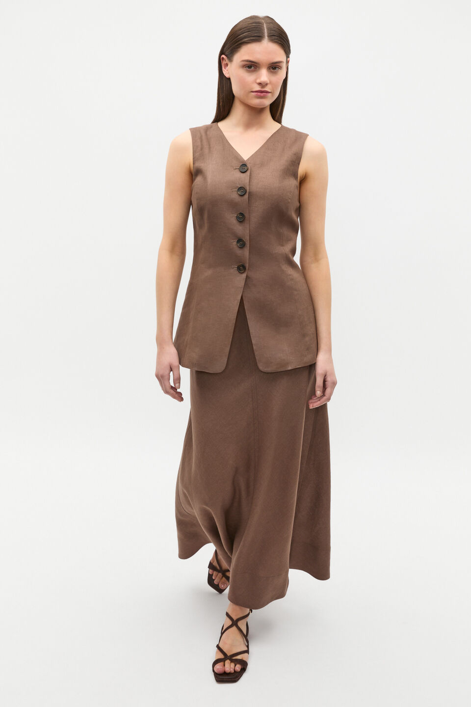 Core Linen Seam Front Skirt  Pinecone