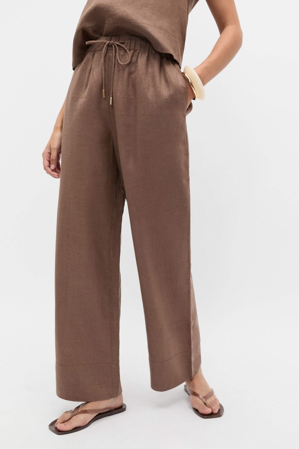 Core Linen Casual Tie Pant  Pinecone