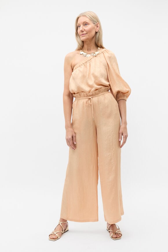 Textured Satin One Shoulder Blouse  Apricot  hi-res