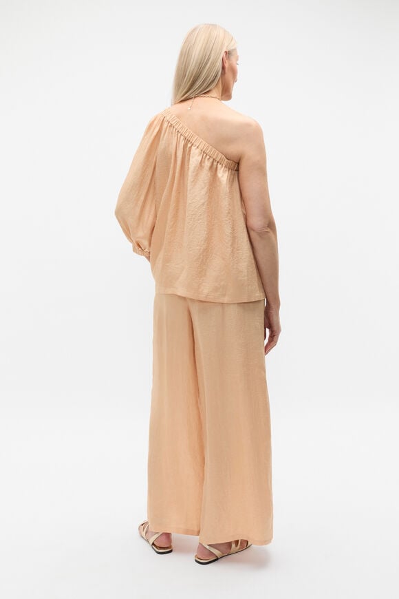 Textured Satin One Shoulder Blouse  Apricot  hi-res