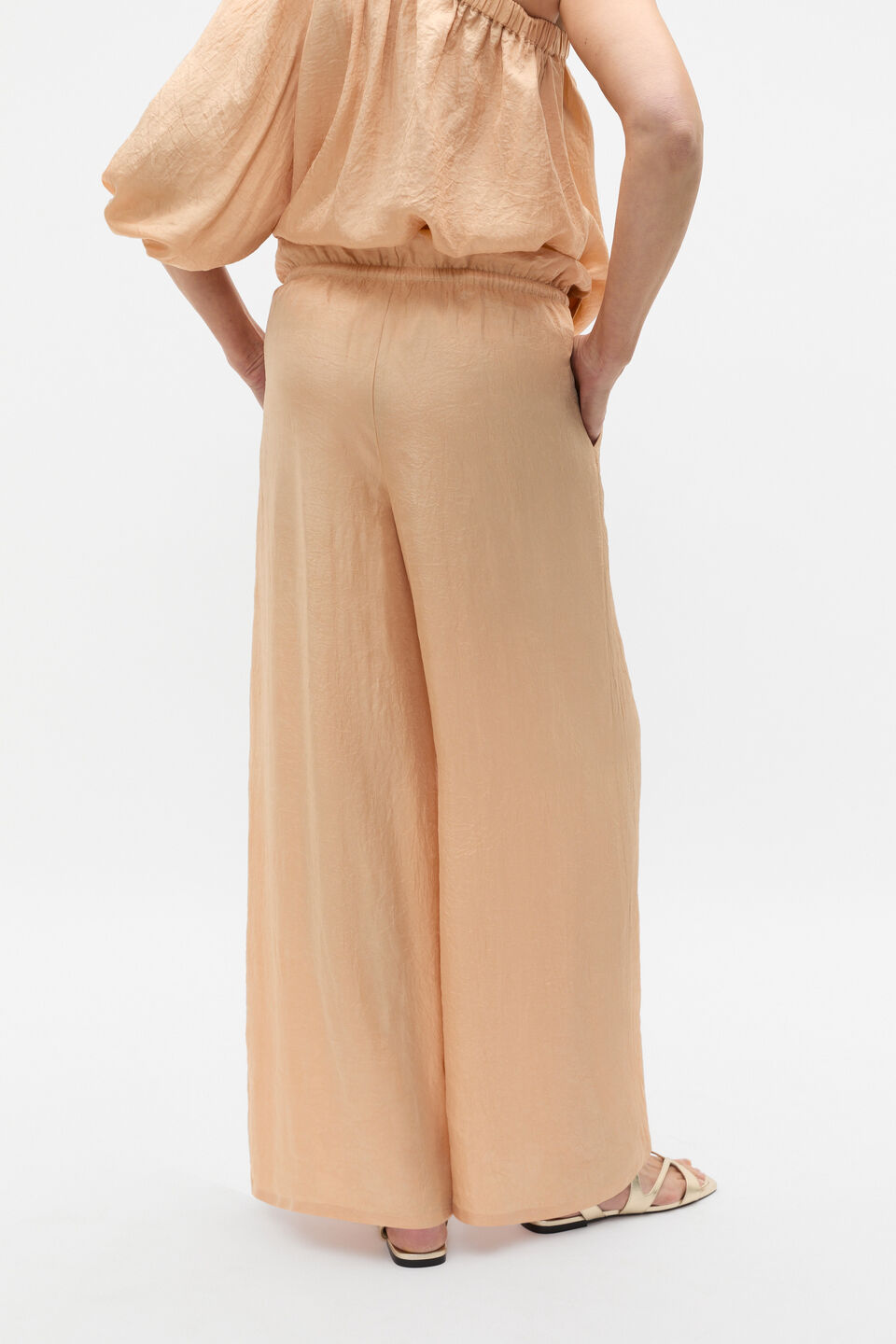 Textured Satin Paperbag Pant  Apricot