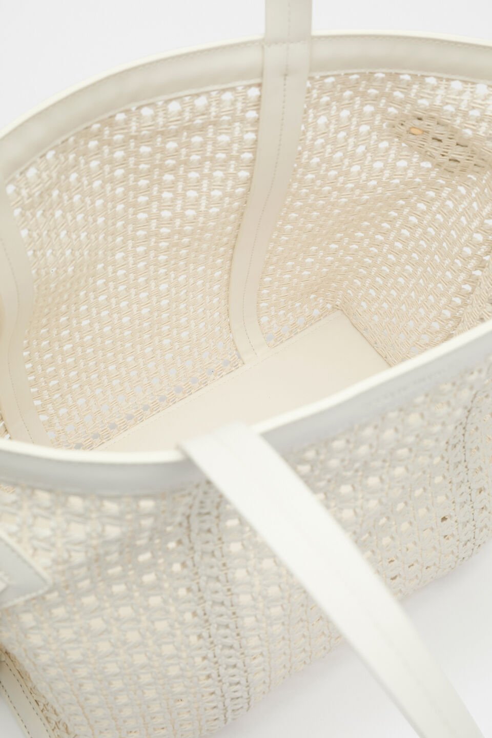 Open Weave Detail Tote  Cream