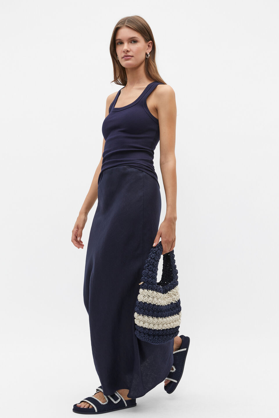 Australian Cotton Rib Tank  Midnight Sky