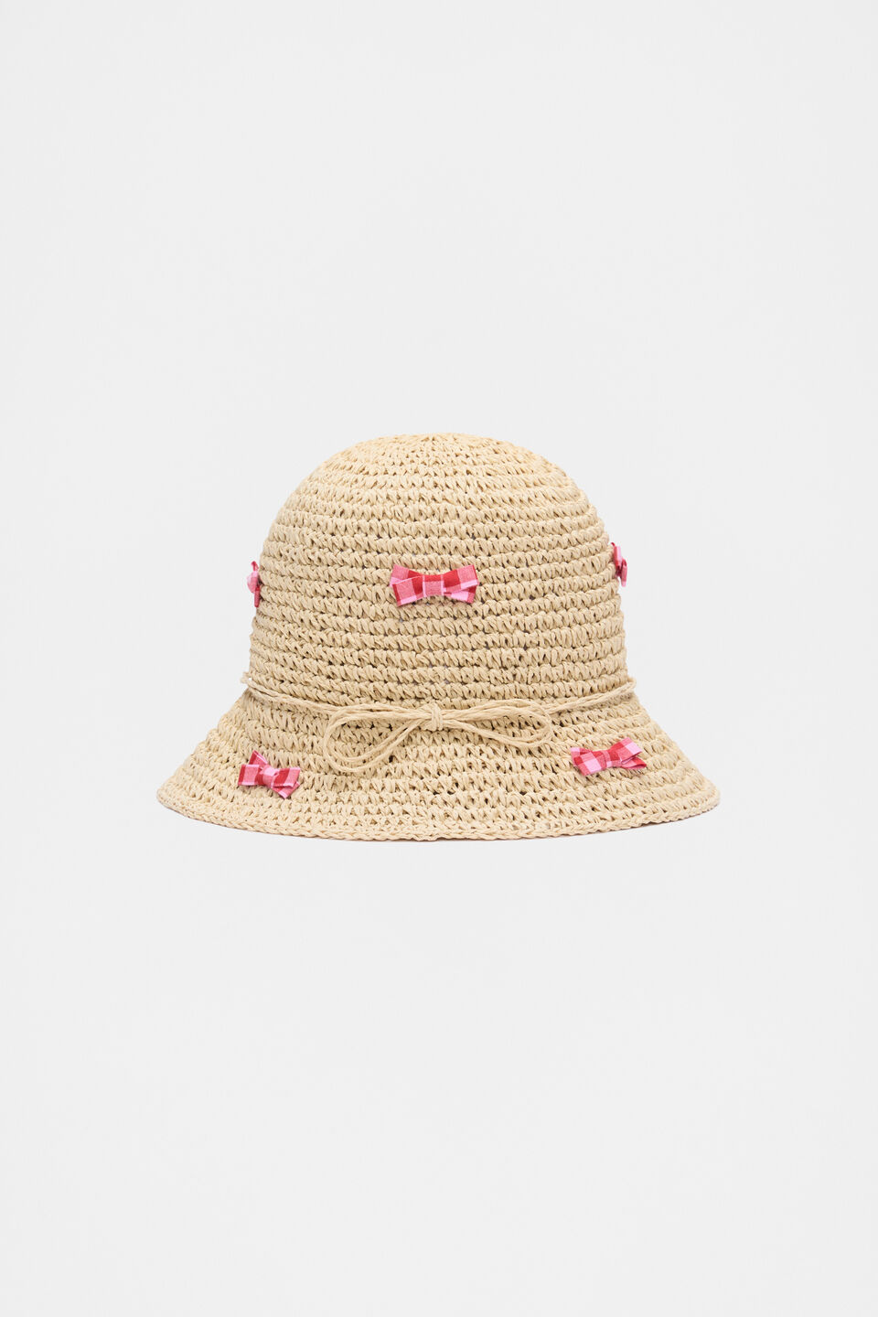 Gingham Bow Straw Hat  Natural