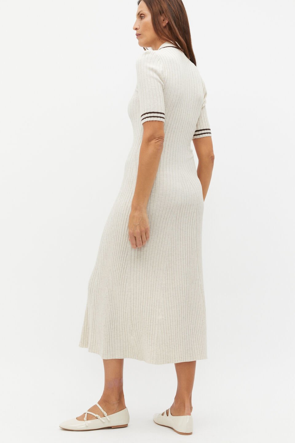Short Sleeve Knit Tipping Dress  Oat Marle
