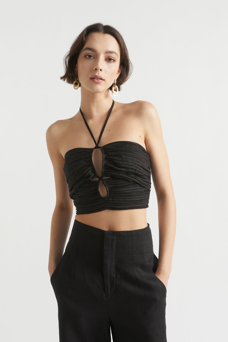 Linen Gathered Bodice  Black