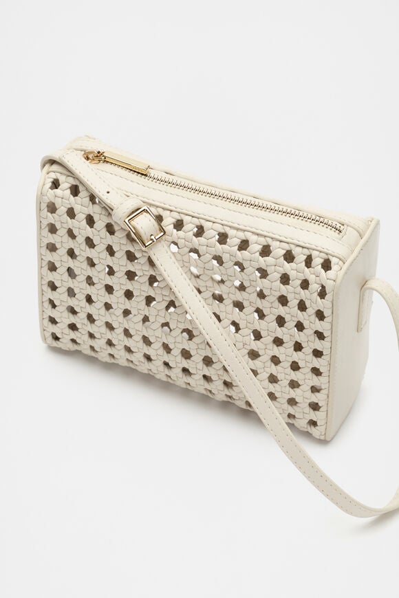 Leather Woven Shoulder Bag  Cream  hi-res
