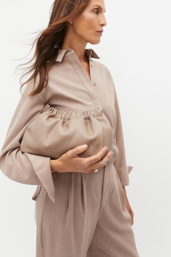 Leather Rouched Clutch  Cookie  hi-res