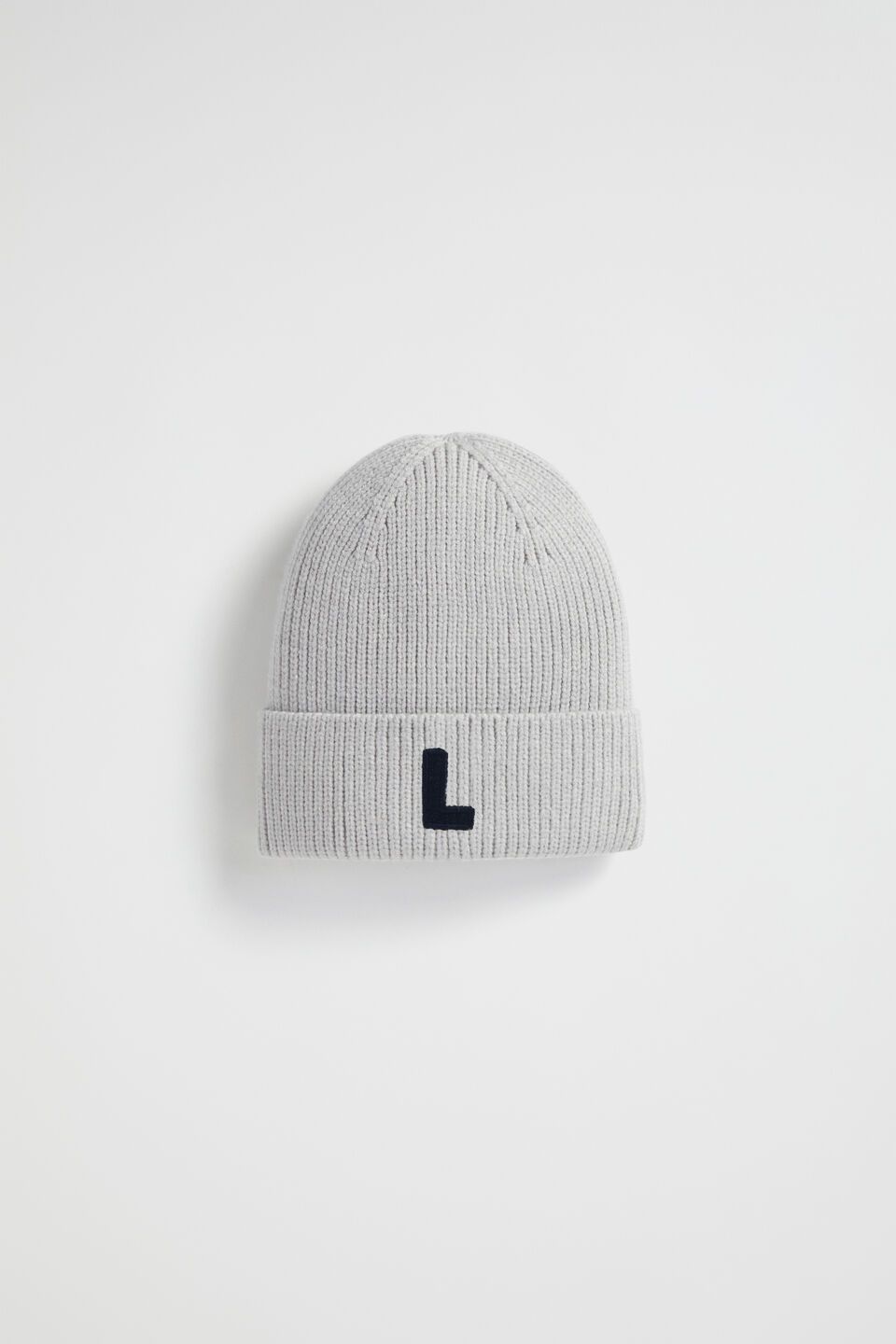 Rib Initial Beanie  L
