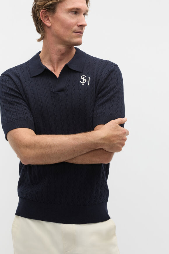 Heritage Cable Knit Trophy Polo  Twilight Blue  hi-res