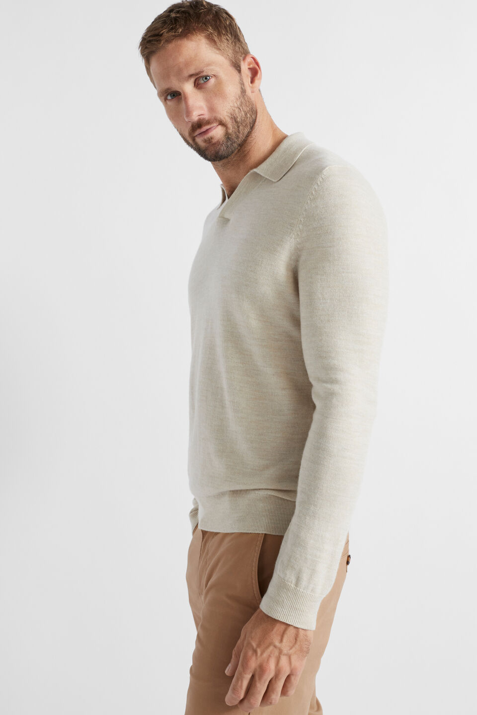 Merino Wool Polo Knit  Stone