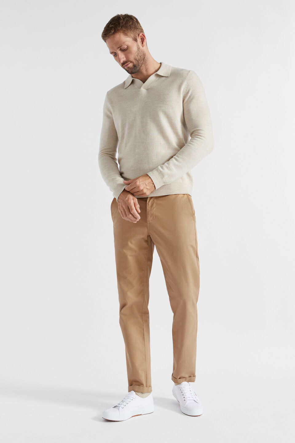 Merino Wool Polo Knit  Stone
