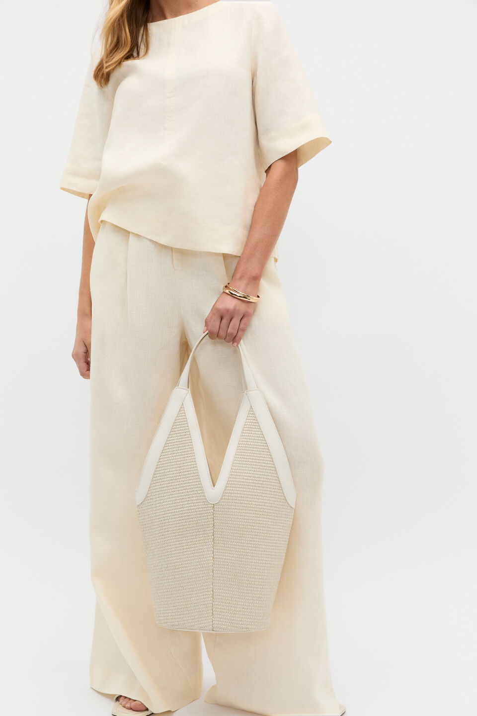 Angular Woven Tote  Cream
