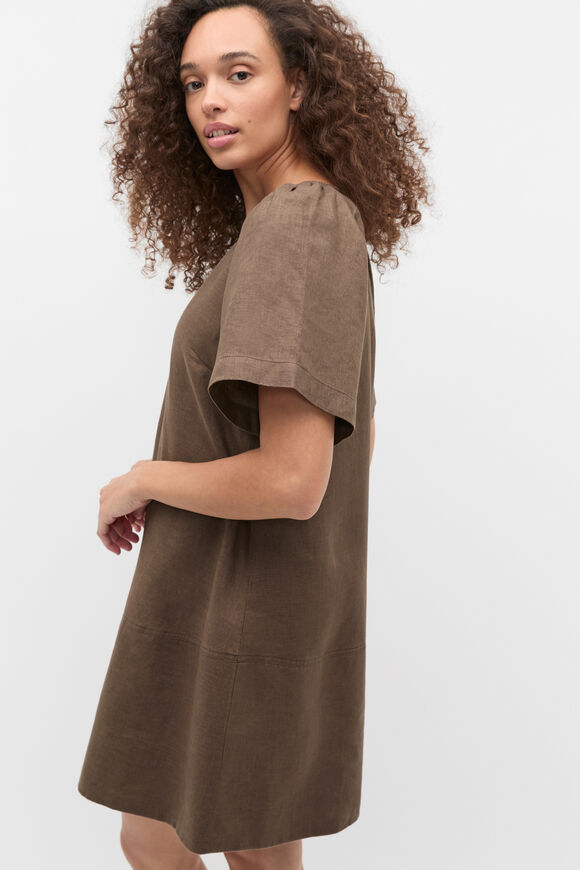 Linen V Neck Flutter Sleeve Mini Dress  Pinecone  hi-res