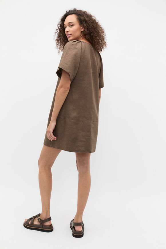 Linen V Neck Flutter Sleeve Mini Dress  Pinecone  hi-res