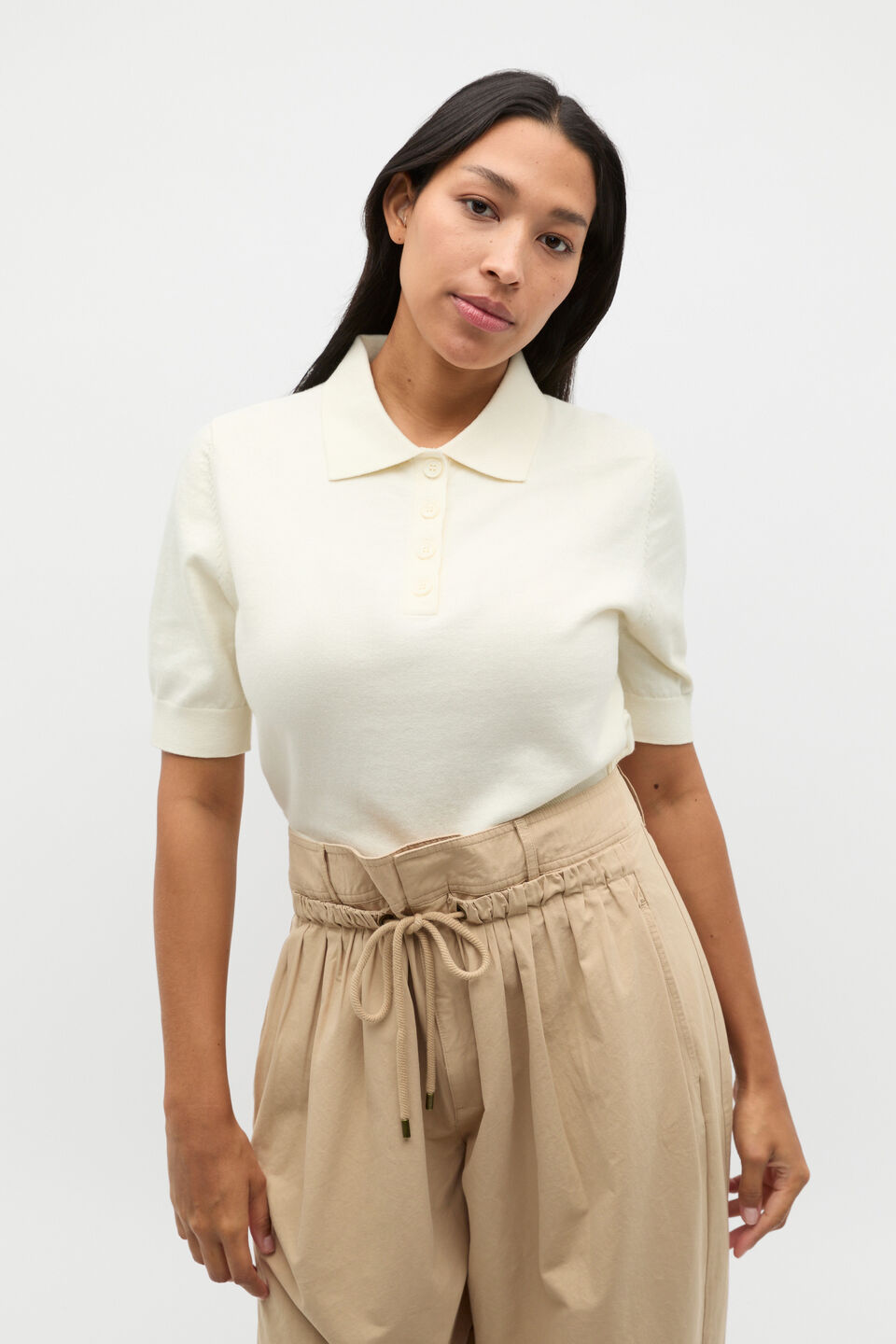 Knit Polo Top  Buttercream