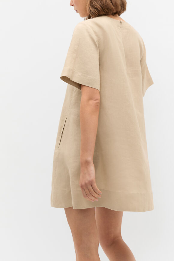 Linen Short Sleeve Mini Dress  Iced Latte  hi-res