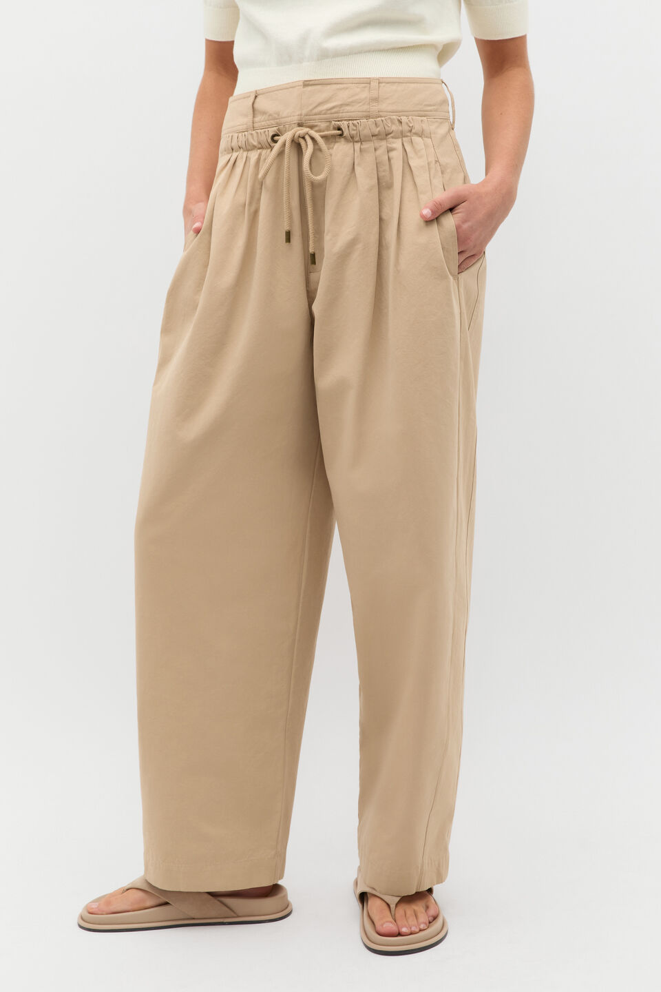 Double Waist Cotton Pant  Iced Latte