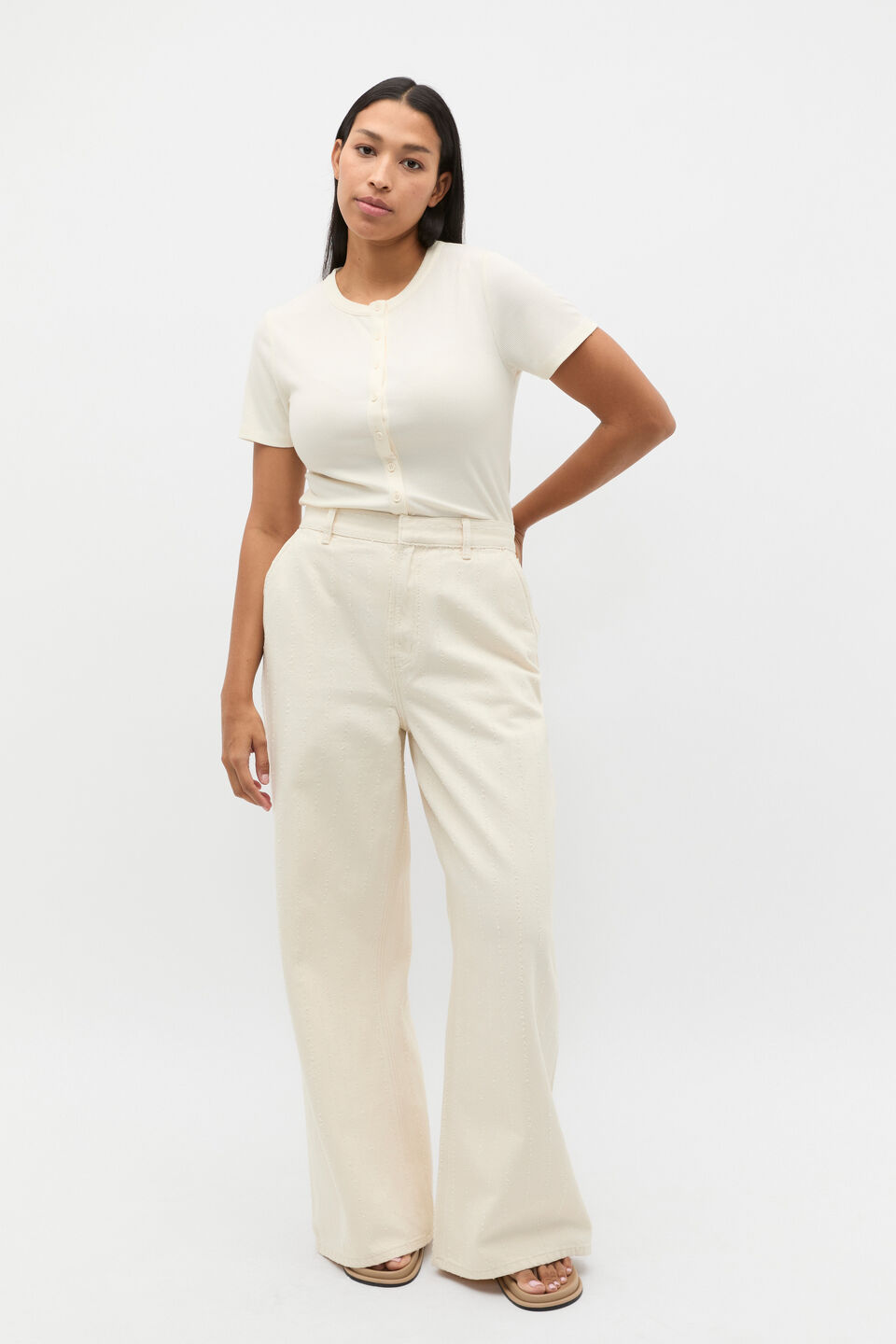 Textured Denim Tailored Jean  Buttercream