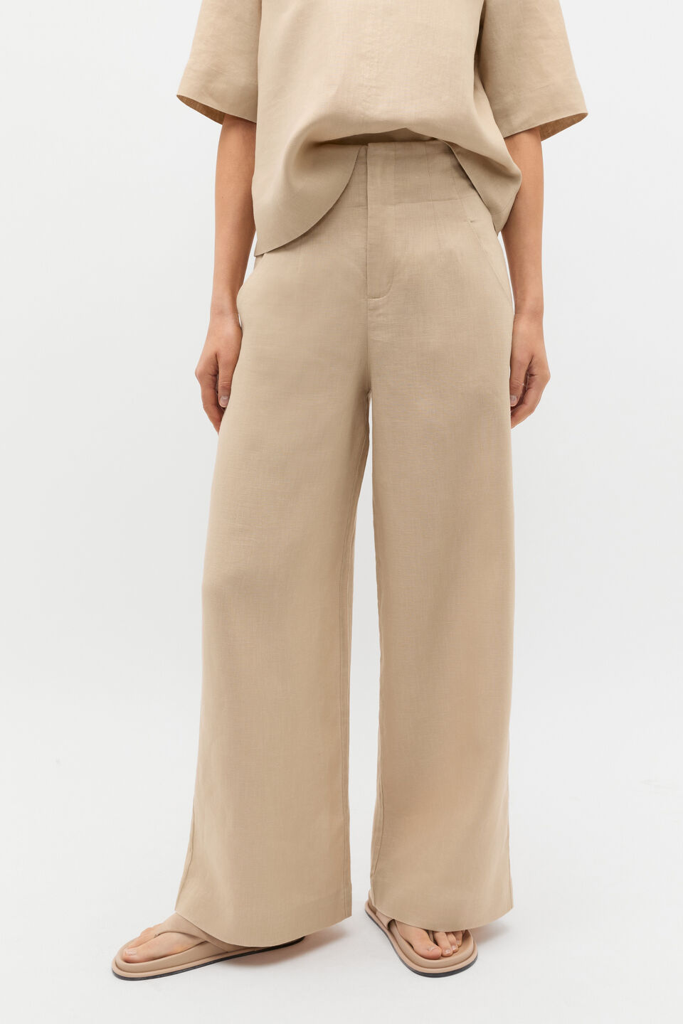 Core Linen Waisted Pant  Iced Latte