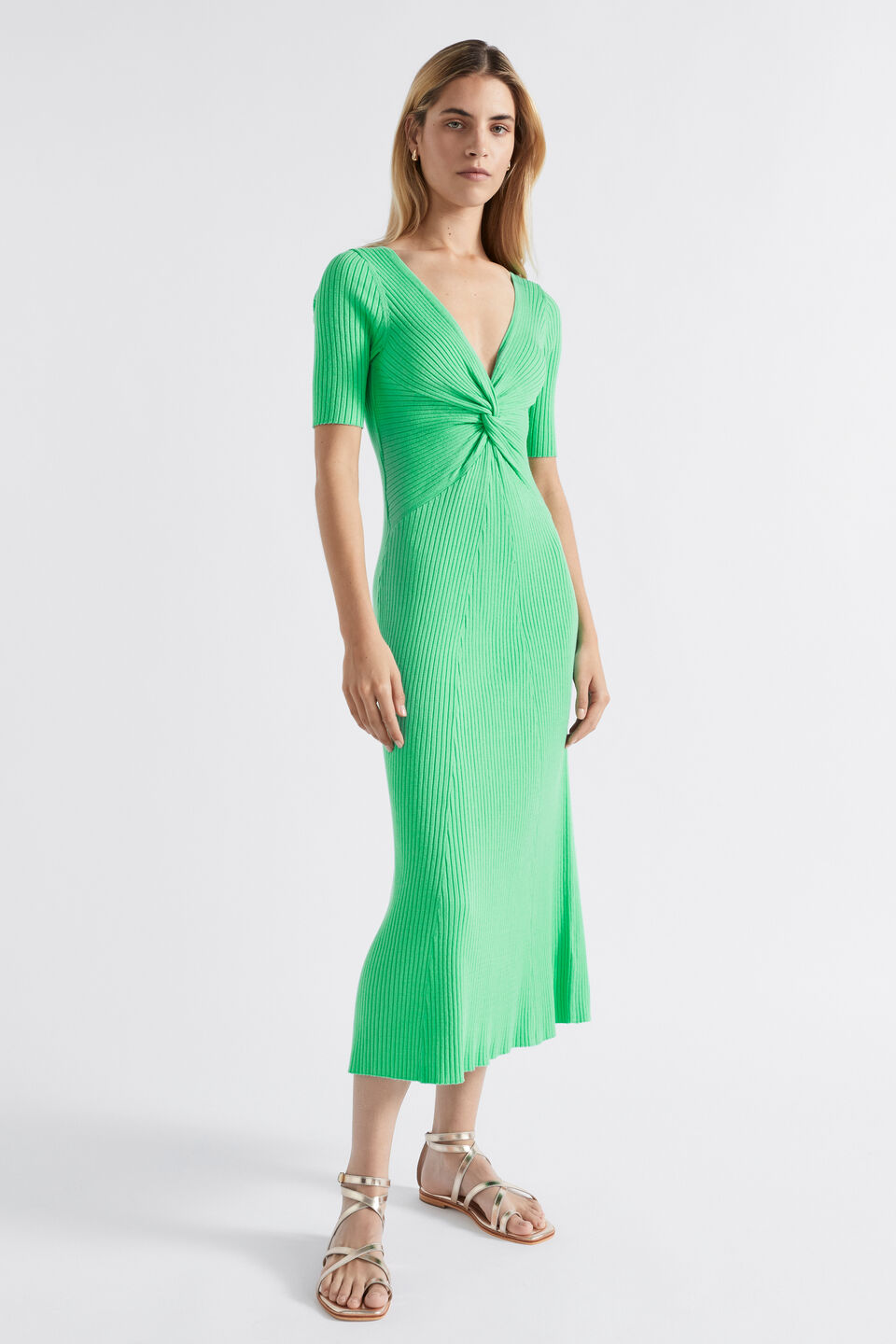 Twist Front Knit Midi Dress  Key Lime