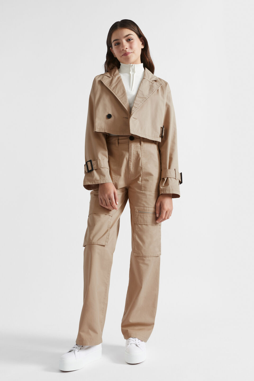 Crop Trench  Ecru