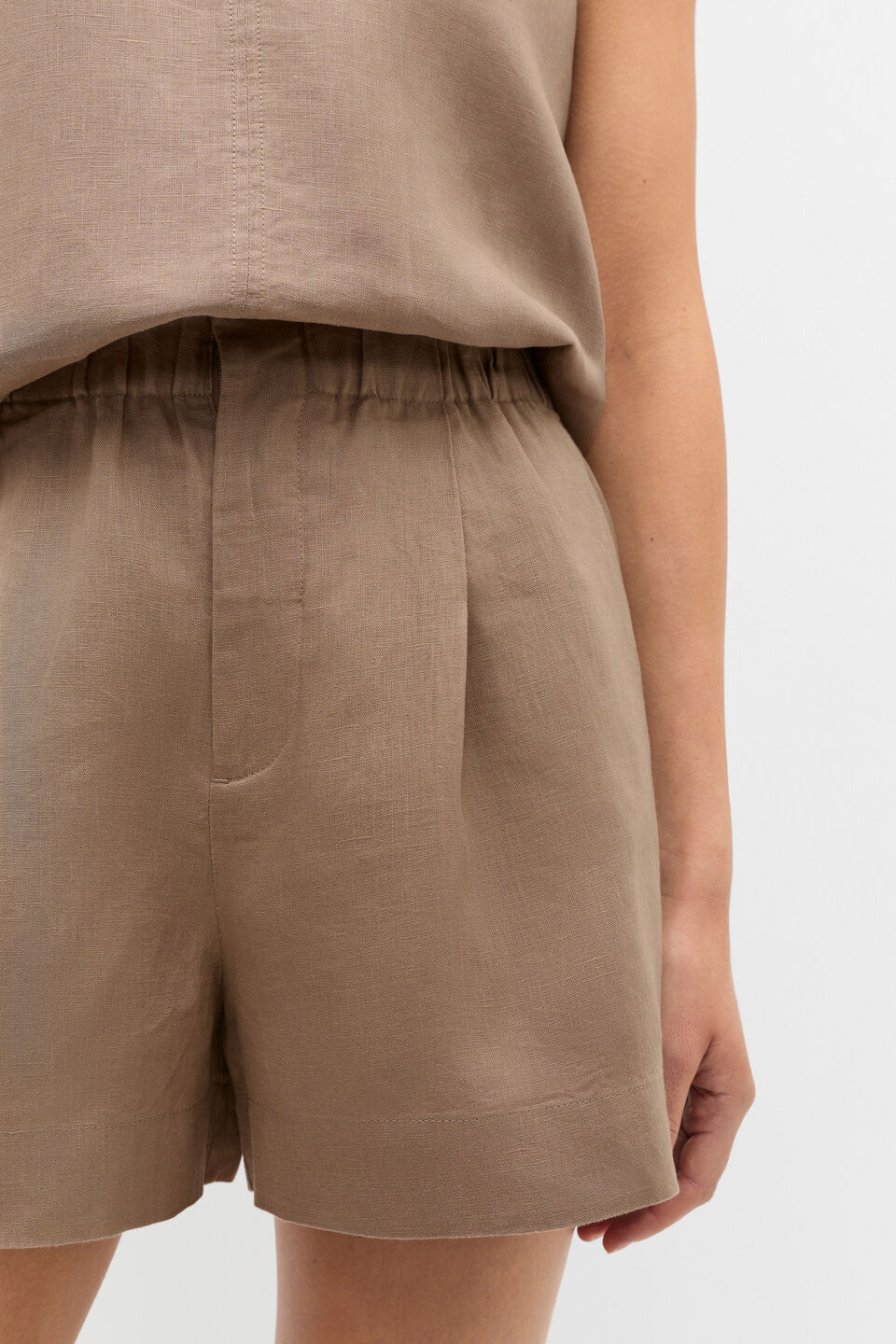 Core Linen Gathered Palazzo Short  Nutmeg
