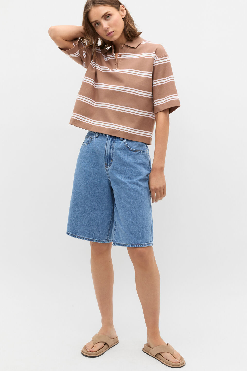 Stripe Boxy Polo  Nutmeg Stripe
