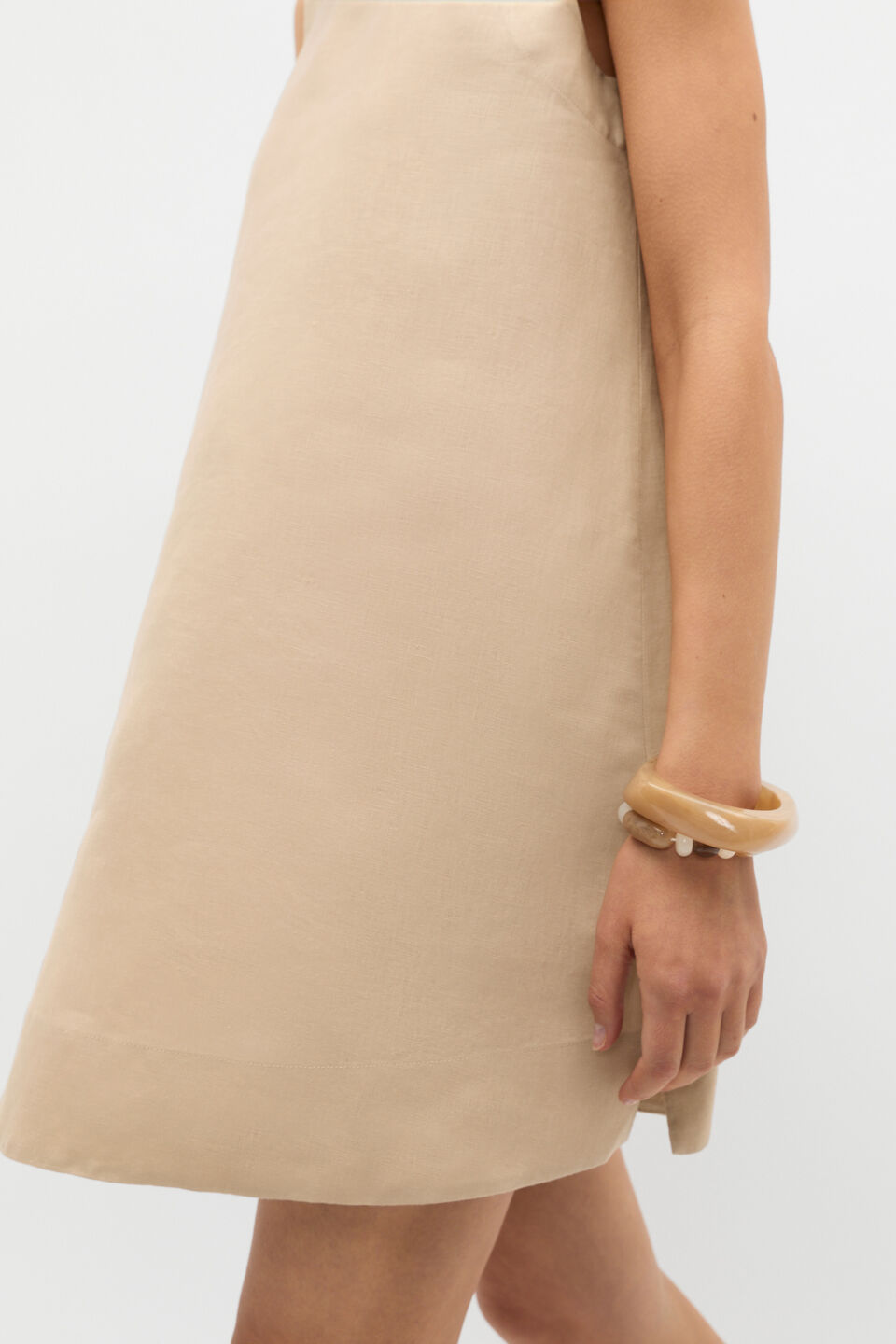 Linen A Line Mini Dress  Iced Latte