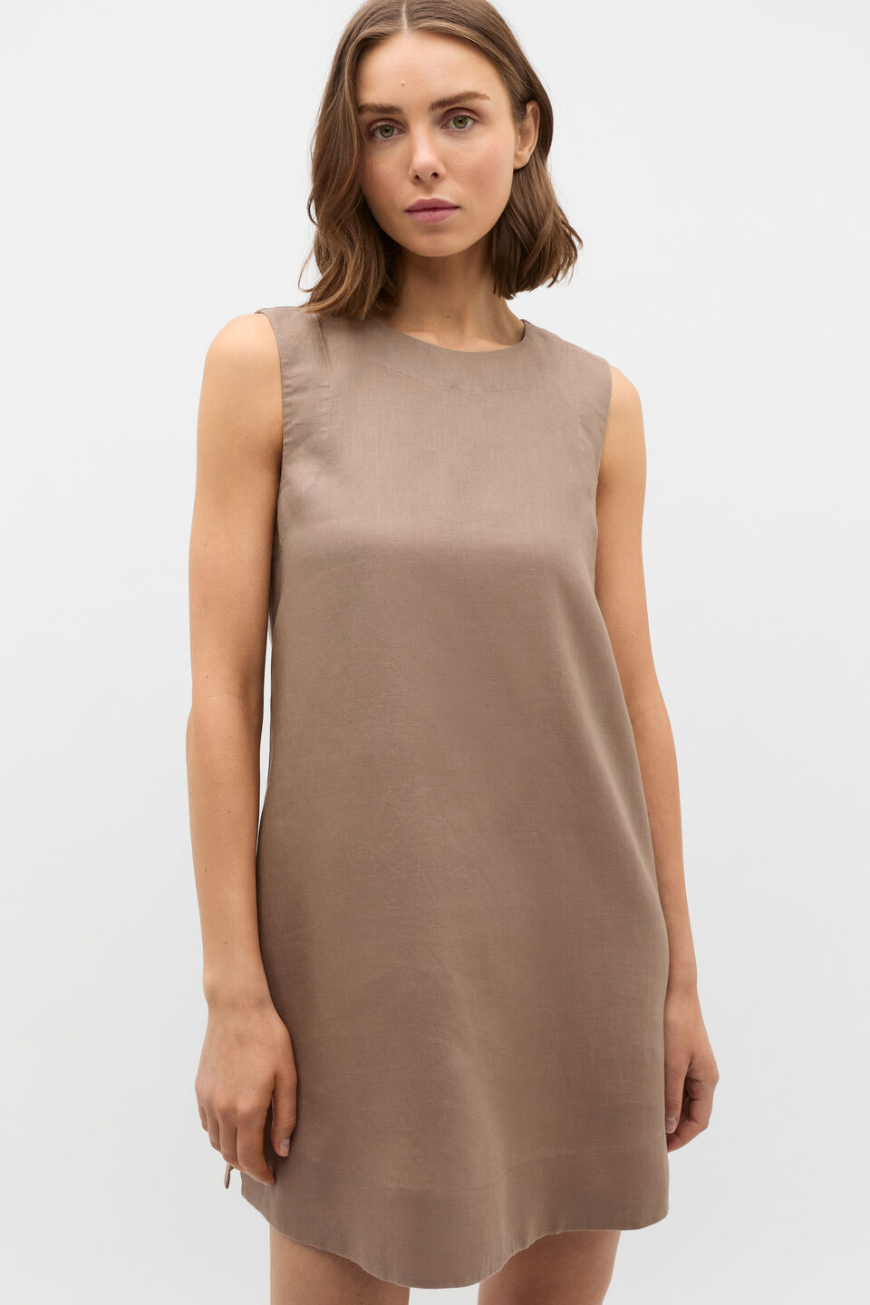 Linen A Line Mini Dress  Nutmeg