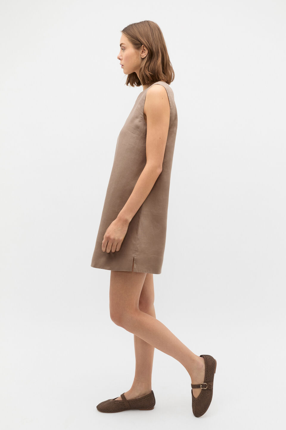 Linen A Line Mini Dress  Nutmeg