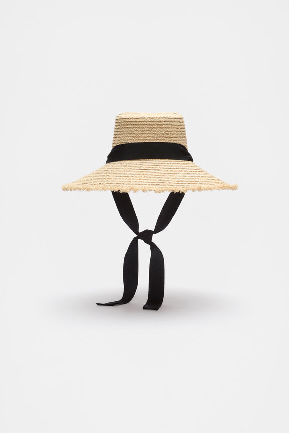 Wide Brim Tie Detail Hat  Black  hi-res