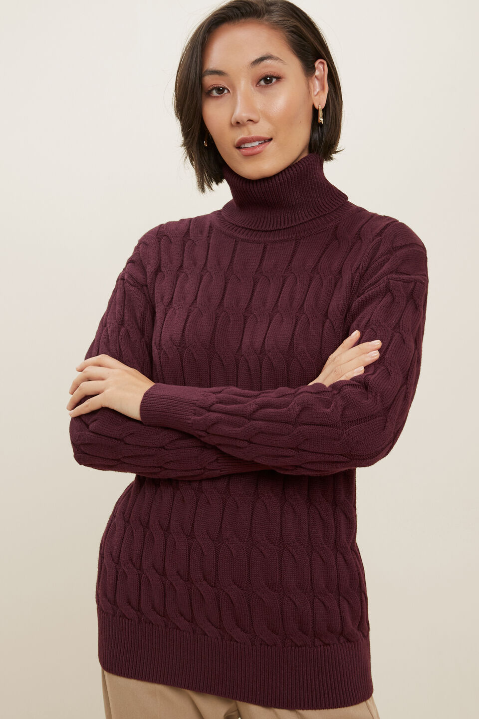 Cable Knit Sweater  Ruby Plum