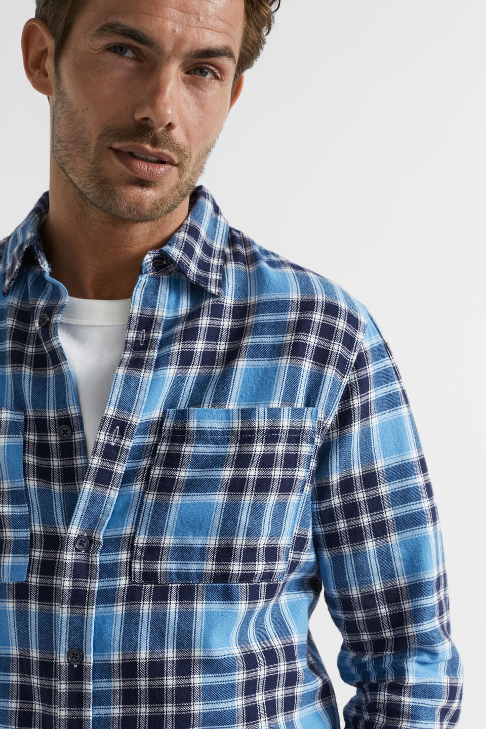Brushed Check Flannel Shirt  Deep Chambray Multi