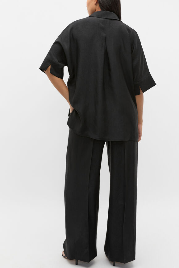 Crinkled Satin Collared Popover  Black  hi-res