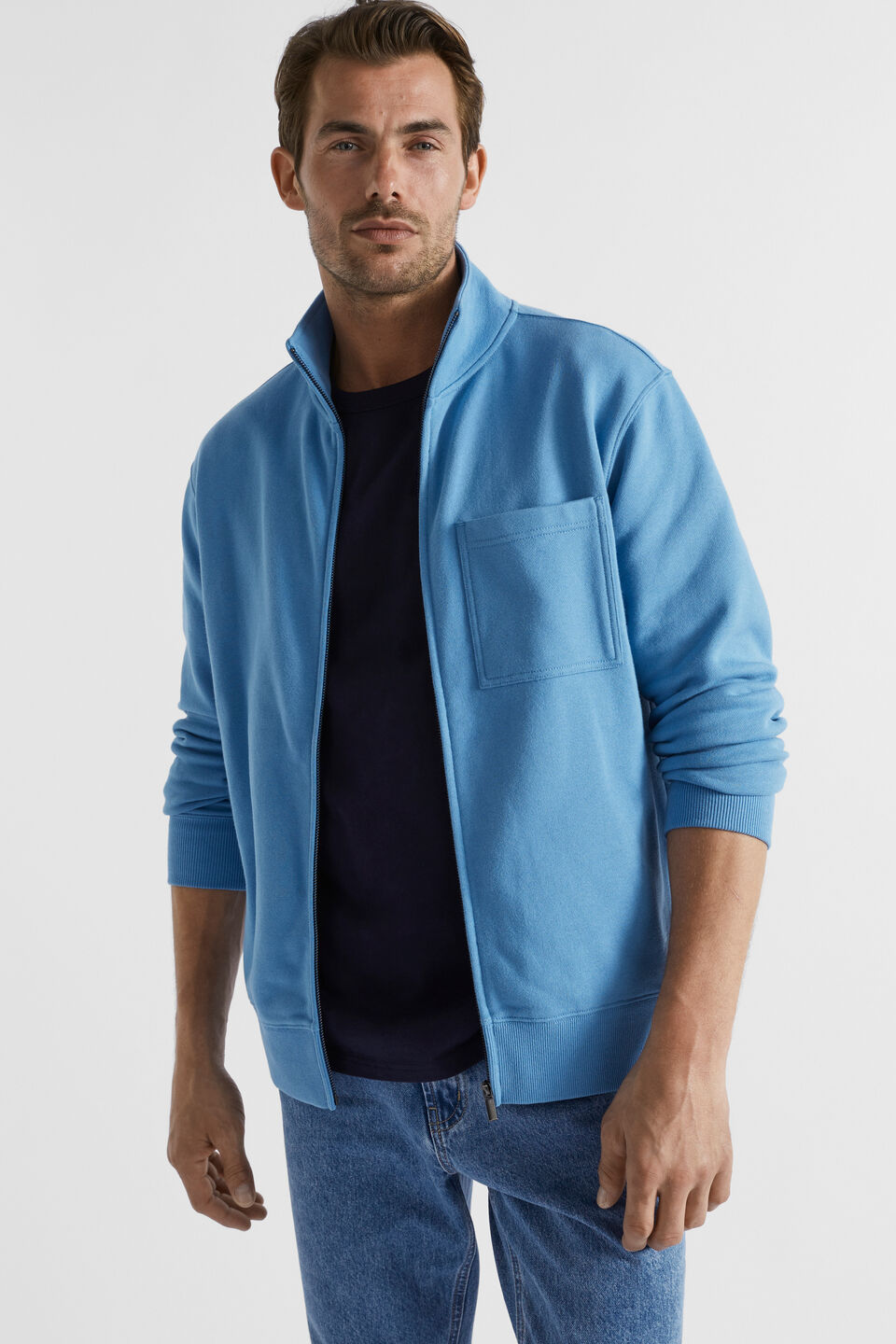 Zip Through Sweat  Deep Chambray