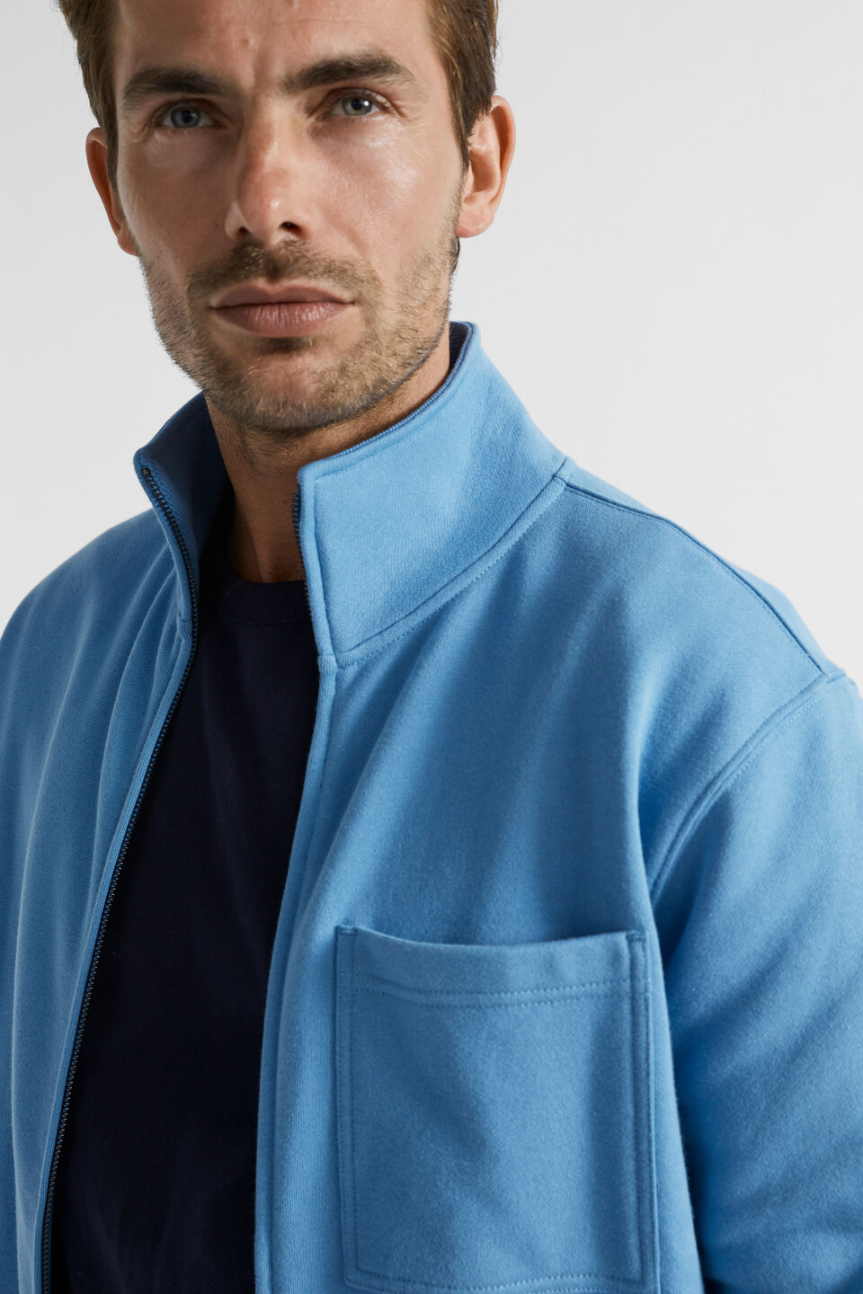 Zip Through Sweat  Deep Chambray