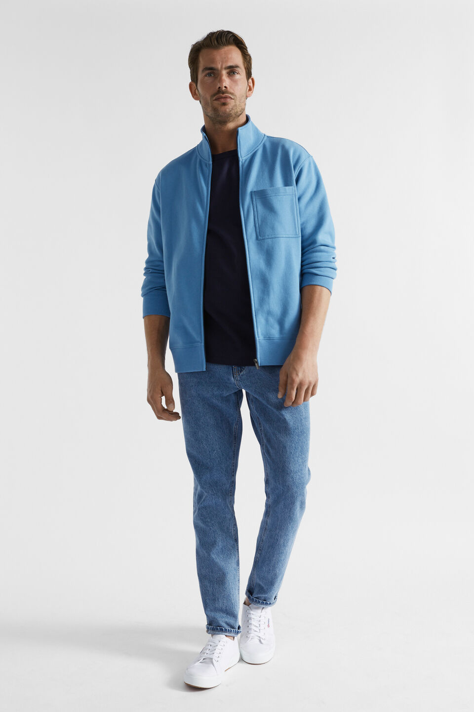 Zip Through Sweat  Deep Chambray