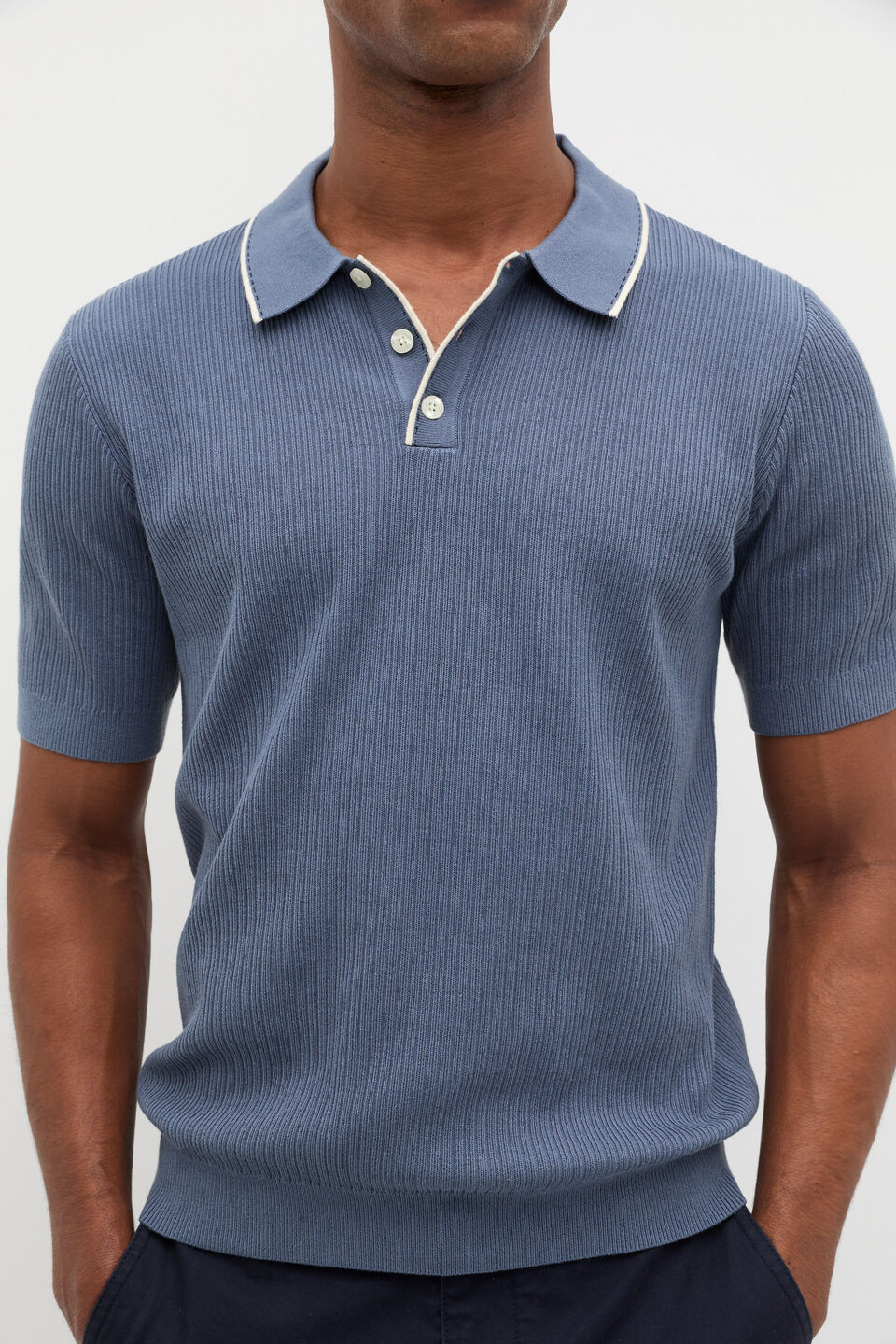 Ribbed Knit Polo  Storm Blue