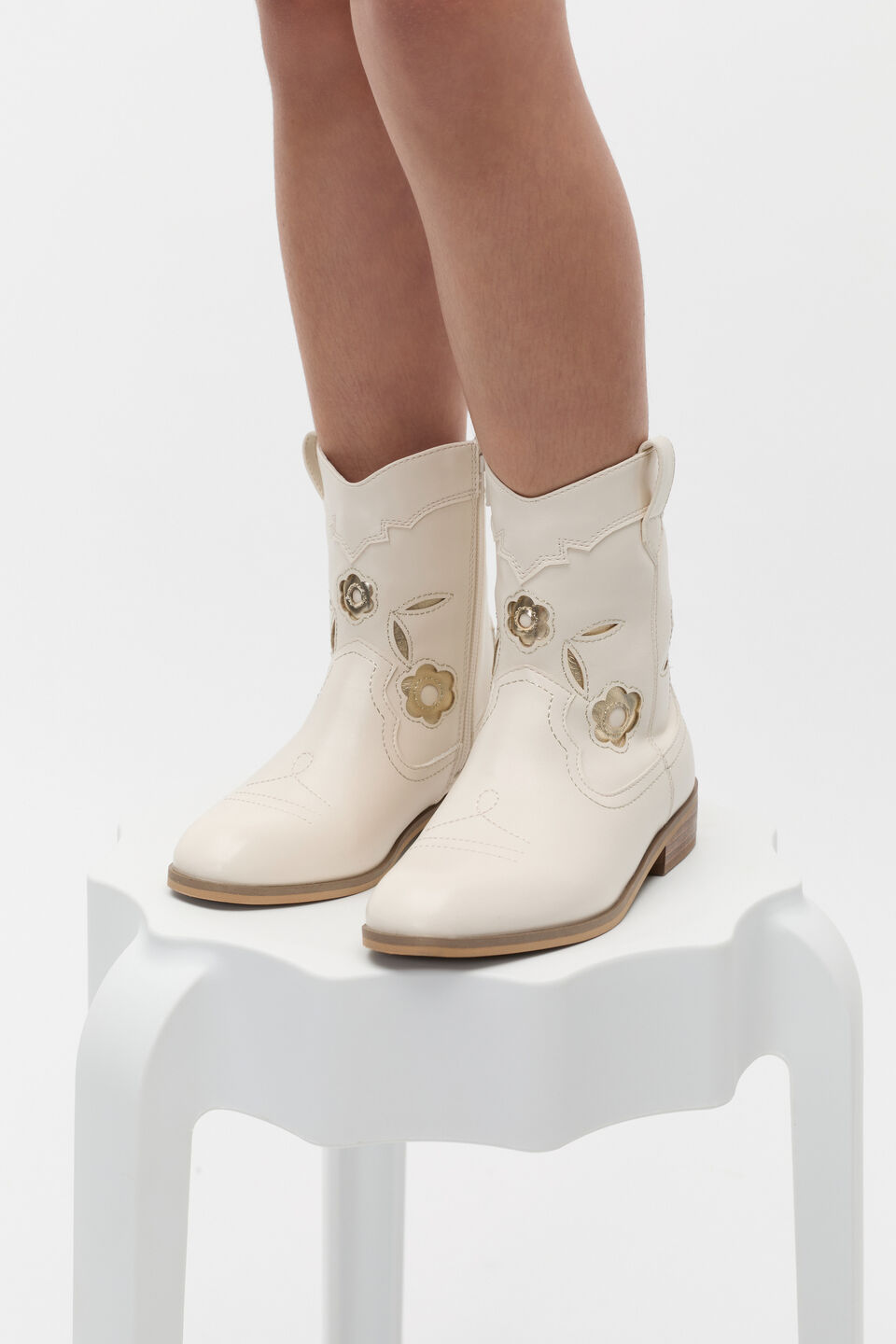 Embroidered Cowboy Boot  Vintage Cream