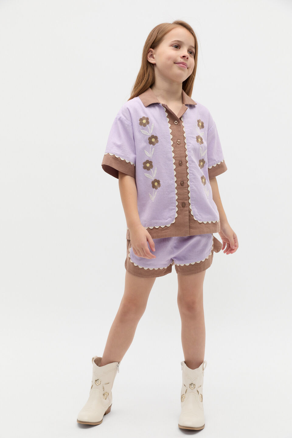 Spliced Embroidered Shirt  Lavender