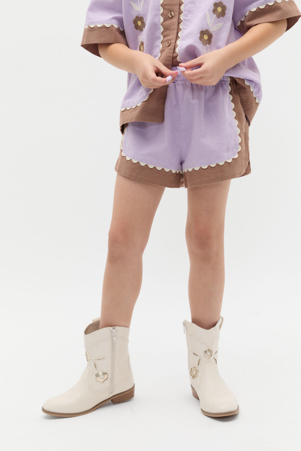 Spliced Embroidered Short  Lavender