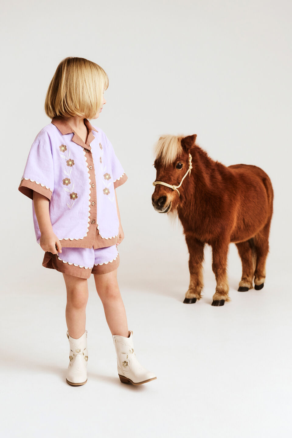 Spliced Embroidered Short  Lavender