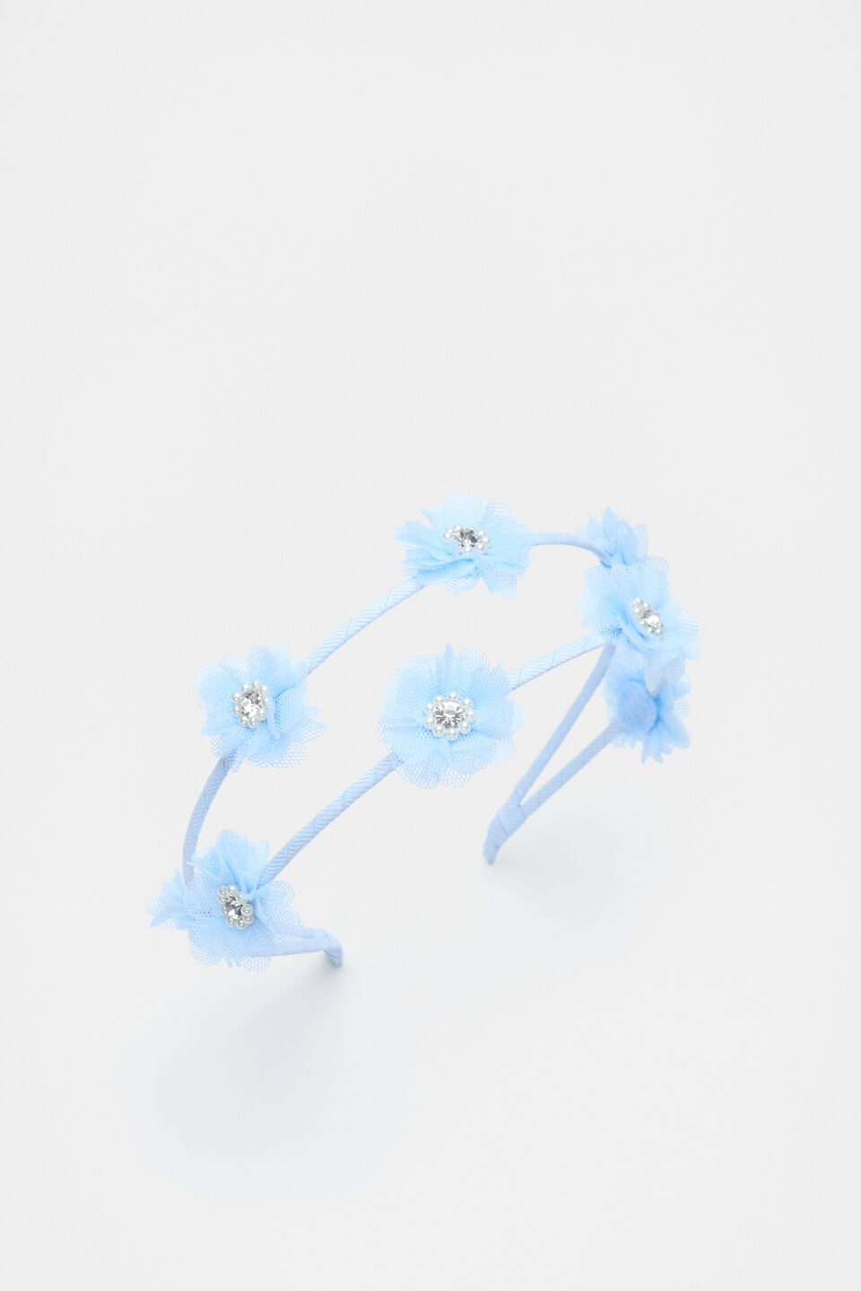 Tulle Flower Double Headband  Ice Blue