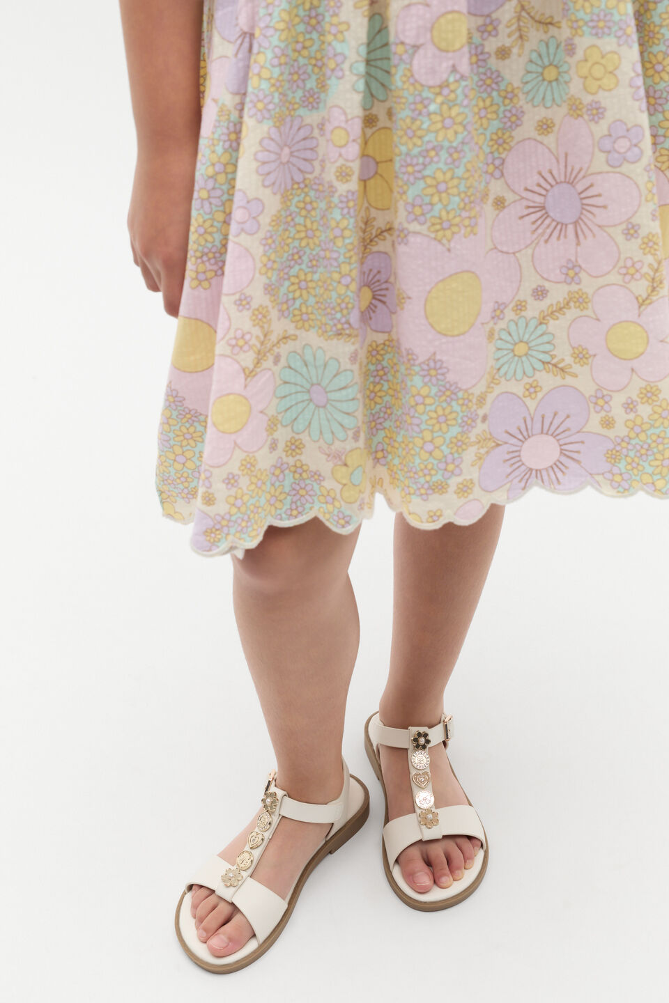 Coin Charm T-bar Sandal  Vintage Cream