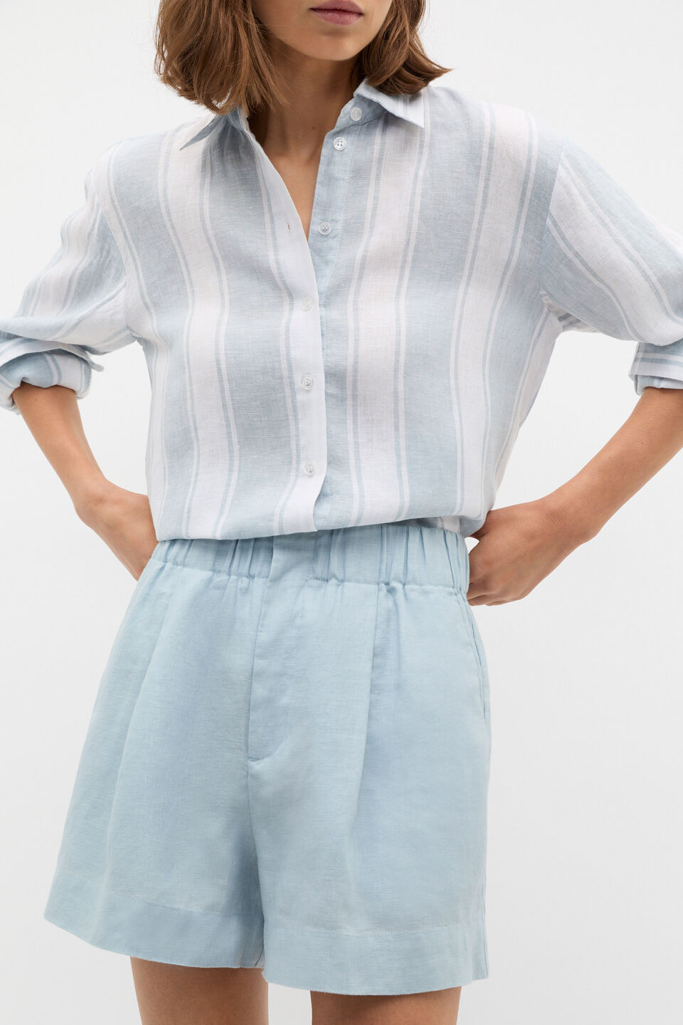 Core Linen Gathered Palazzo Short  Bluebell