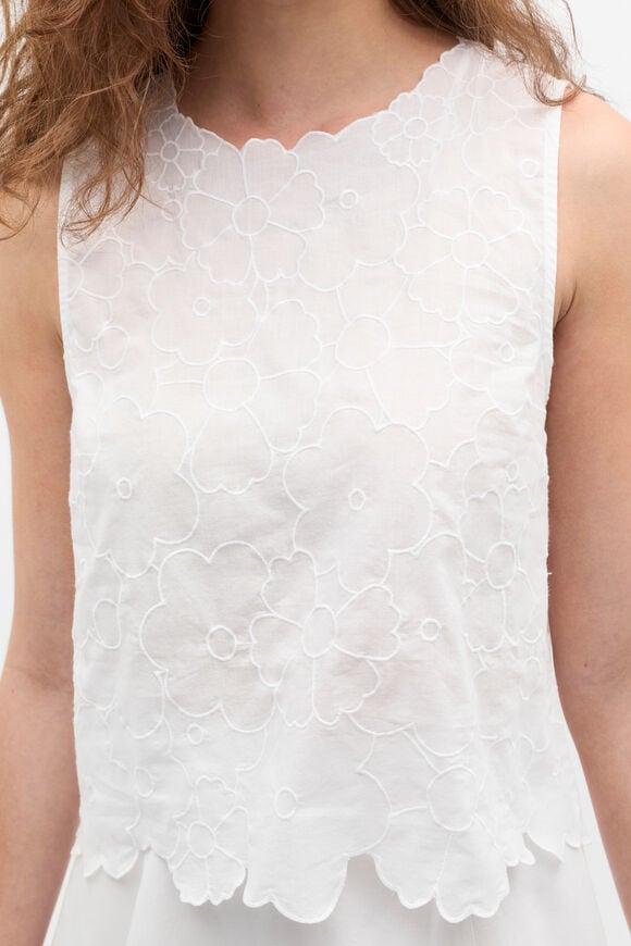 Floral Embroidered Tie Back Shell  Whisper White  hi-res