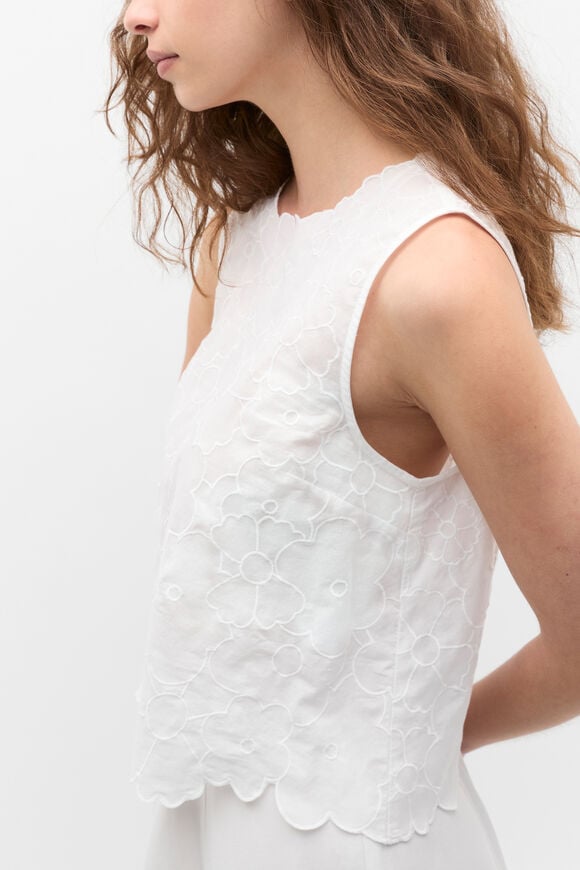 Floral Embroidered Tie Back Shell  Whisper White  hi-res
